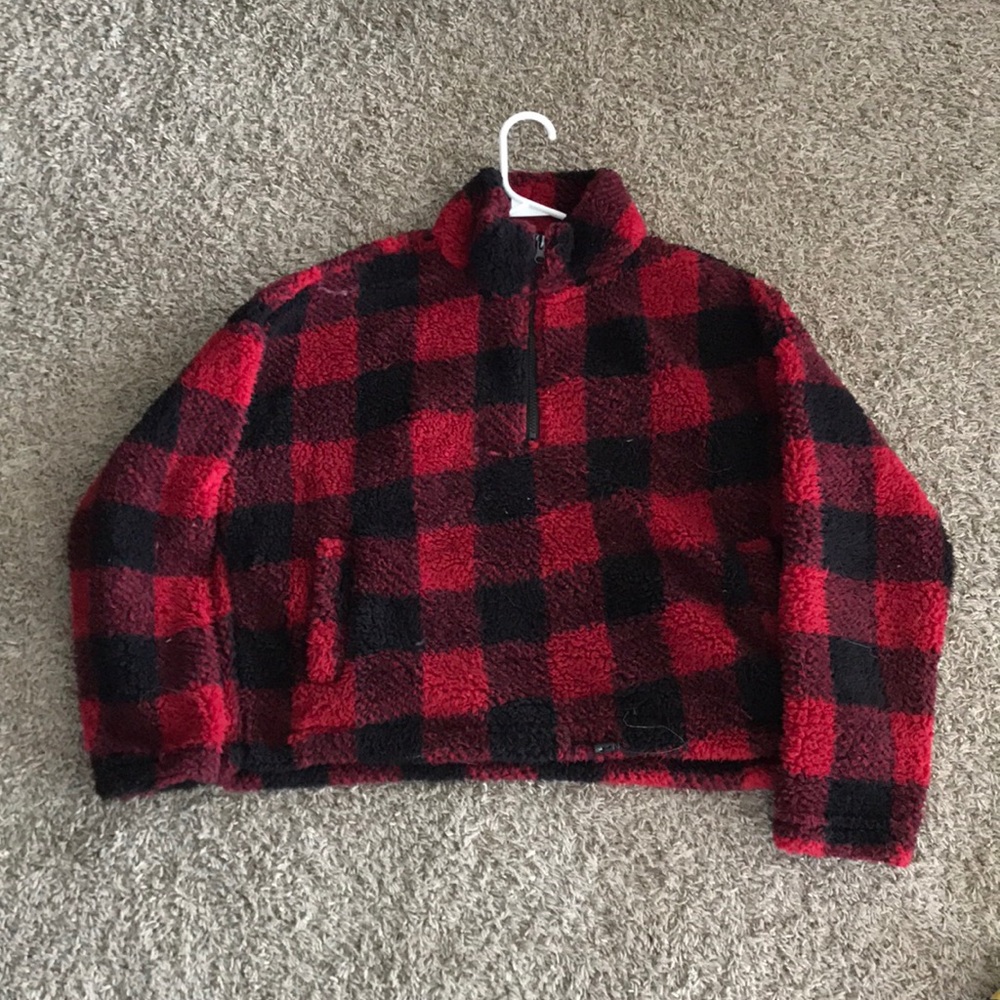 Cropped  buffalo check 1/4 zip Fleece